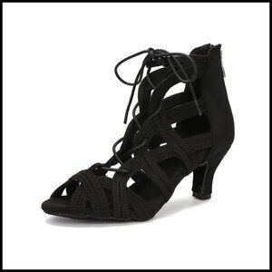 Satin Dance Boots 2.5 Inch Heels Latin Salsa Practice Shoes Adjustable Buckle